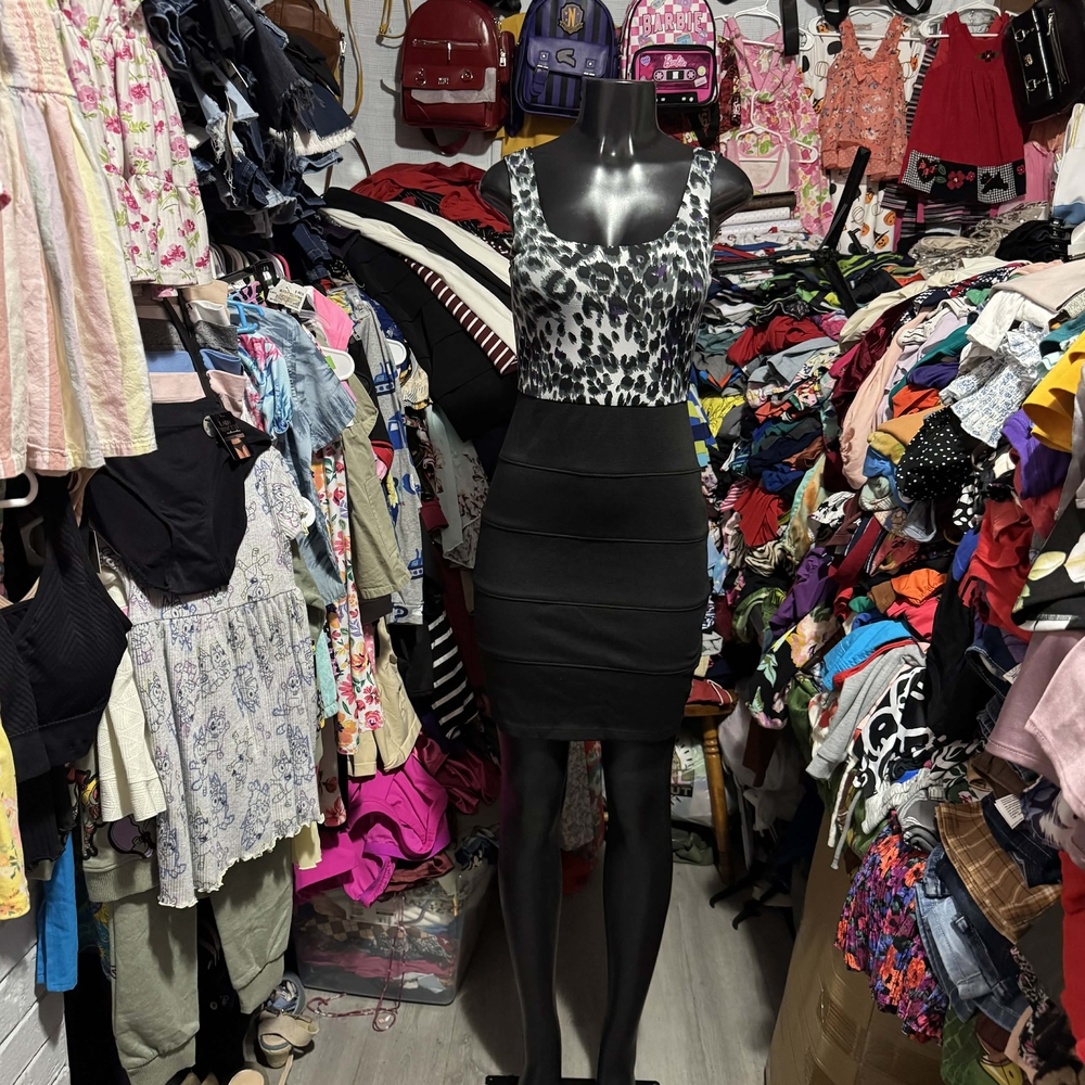 Charlotte Russe Black Bodycon Mini with Black & White Leopard Print Top
